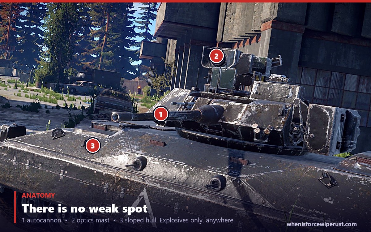 Close up of the Rust Bradley APC turret, autocannon and sloped hull armour
