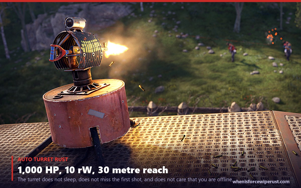 Auto turret Rust guide: an in game auto turret with 1000 health firing on approaching targets