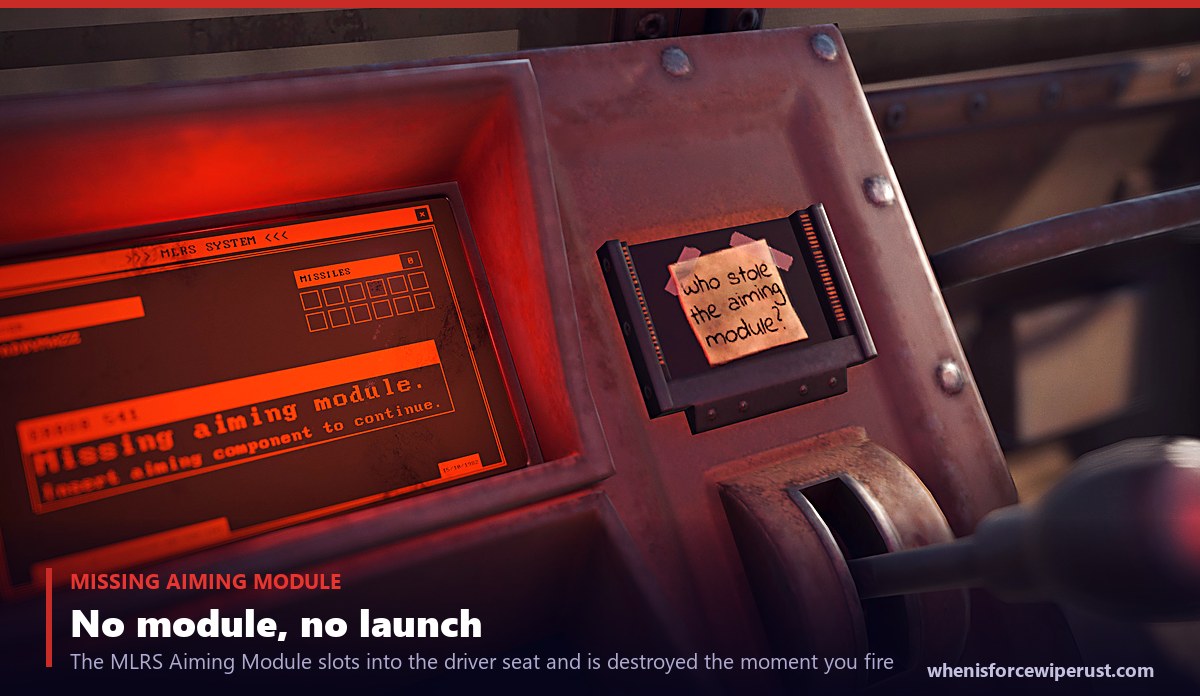 MLRS aiming module Rust: the launcher control panel reporting a missing aiming module