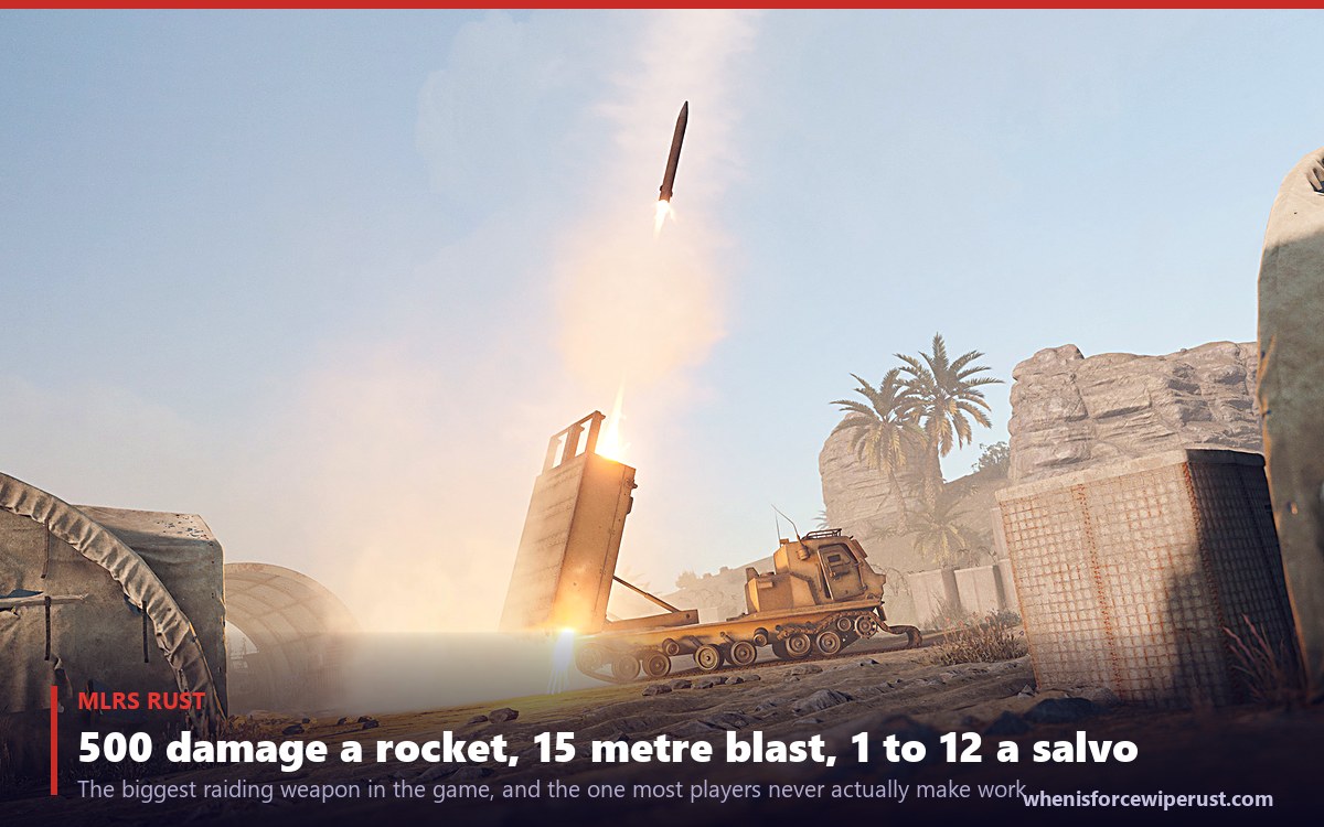 MLRS Rust guide: the M270 multiple launch rocket system firing a barrage at the Desert Military Base