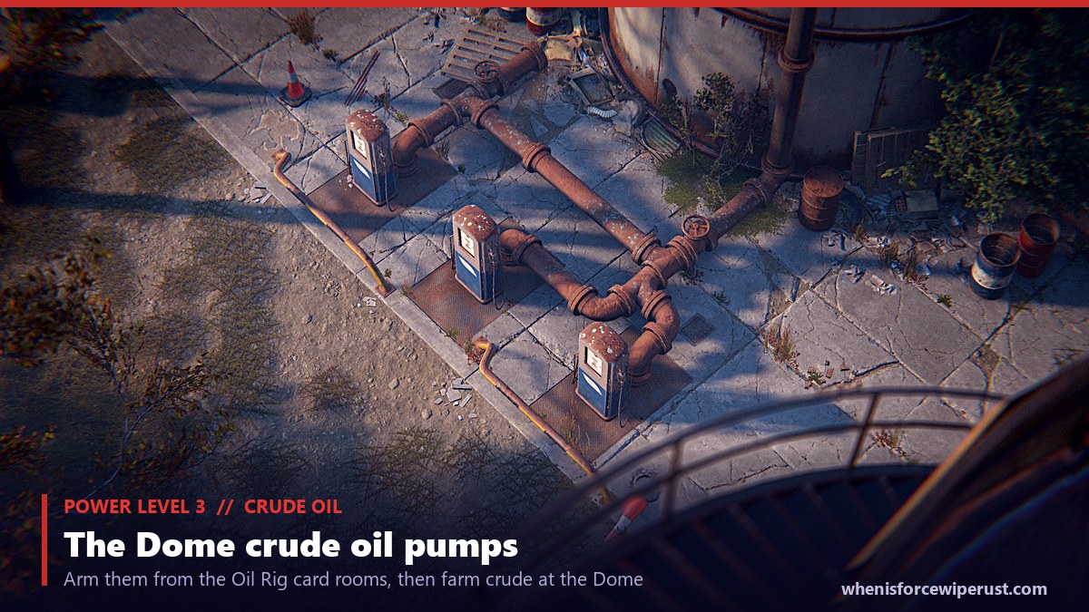 The Rust Dome monument crude oil pumps, a set of rusty pipes and valves that the Power Plant unlocks at power level 3 so players can pump crude oil into a tanker vehicle
