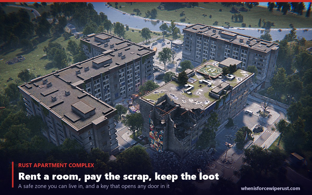 Rust Apartment Complex monument seen from above, the new safe zone housing monument added in the Common Ground update