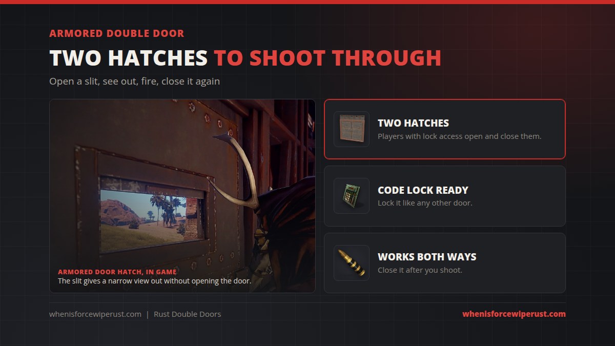 Rust armored double door hatch: an in-game view through an armored door hatch slit with a code lock
