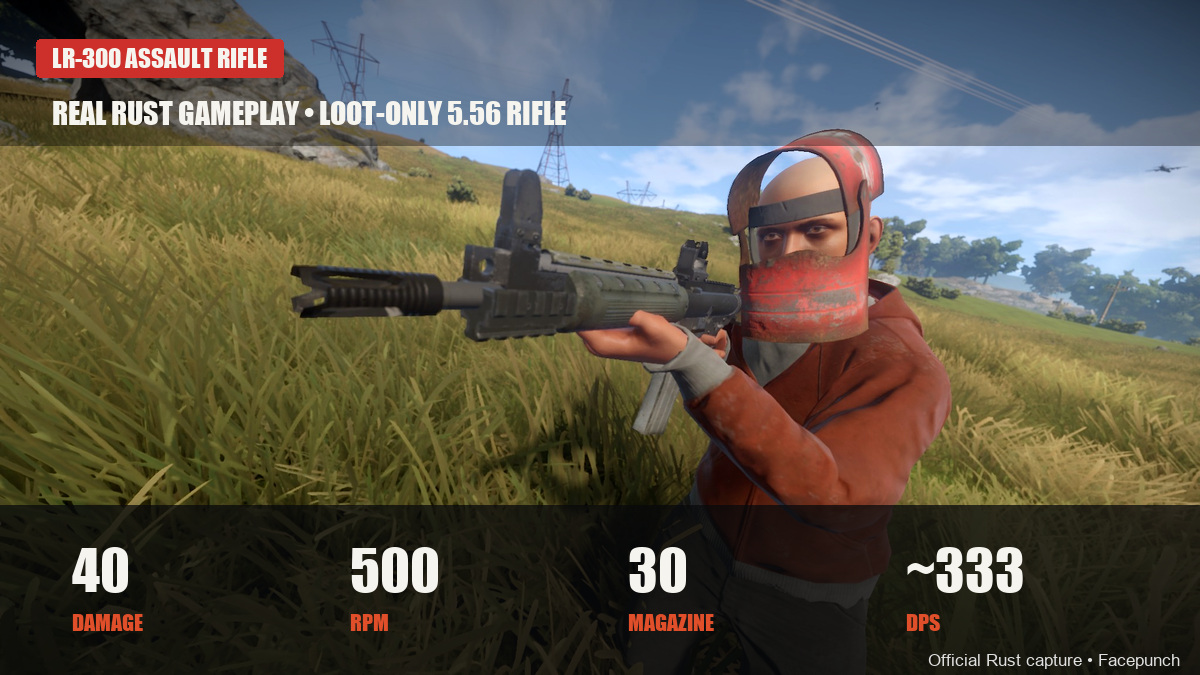 LR-300 Rust stats: 40 damage, 500 RPM, 30 round magazine, 333 DPS