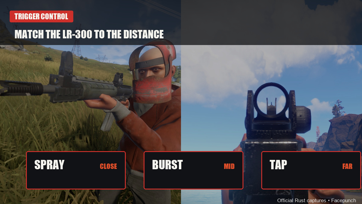 How to use the LR-300 in Rust: tap far, burst mid, spray close, reload safe