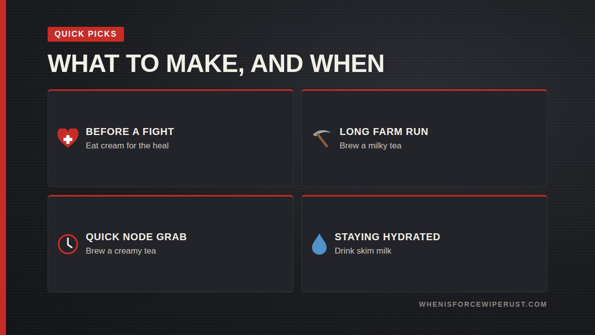 Rust dairy quick picks for when to use cream, milky tea, creamy tea and skim milk