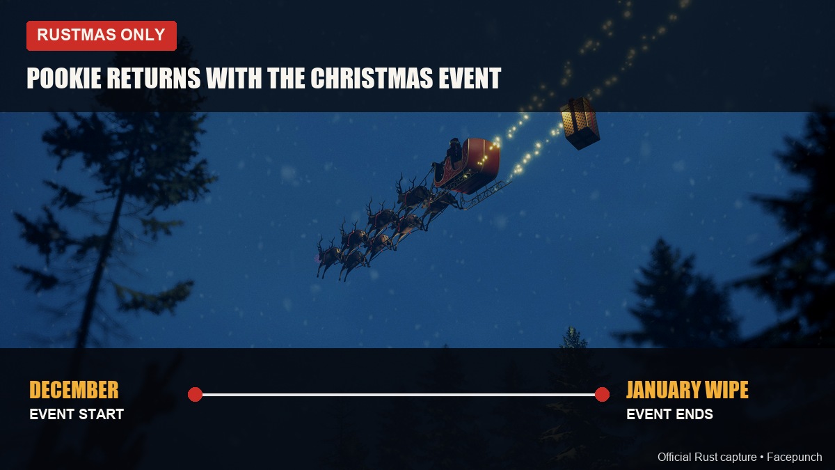 Pookie Bear season in Rust: December 3 2026 force wipe, mid December event start, early January event end, January 7 2027 force wipe