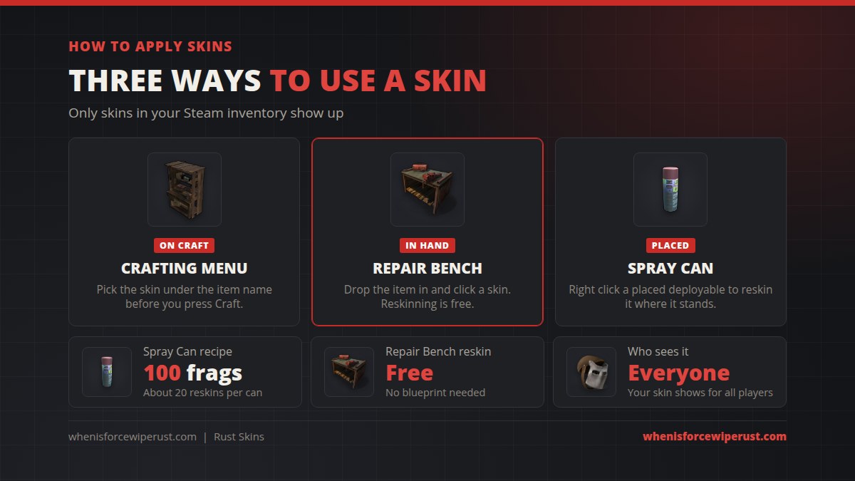 How to apply Rust skins with the crafting menu, a Repair Bench or a Spray Can
