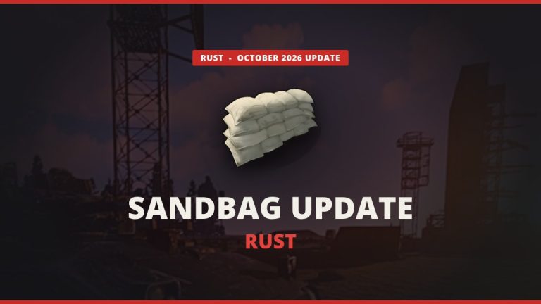 Rust sandbag update featured image with the sandbag barricade icon over Launch Site