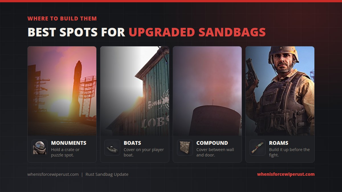 Best places to build upgraded sandbags in Rust: monuments, boats, compounds and roams