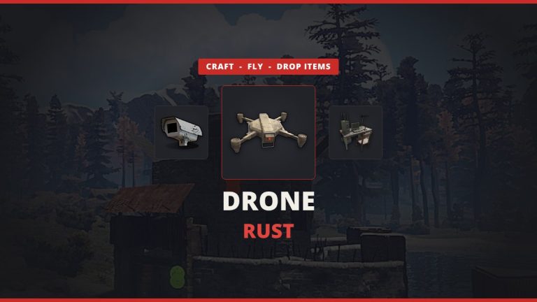 Drone Rust featured image: the Rust drone icon between a CCTV Camera and a Computer Station over an in-game Rust base screenshot