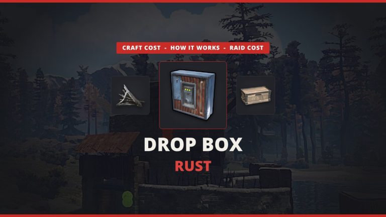 Drop Box Rust featured image: the Rust Drop Box icon between metal fragments and a Large Wood Box over an in-game base screenshot