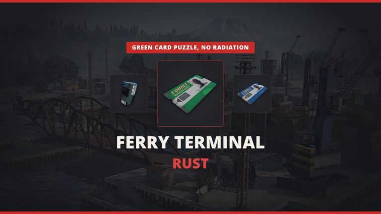 Ferry Terminal Rust featured image: a green keycard between an electric fuse and a blue keycard over a Rust coastal port