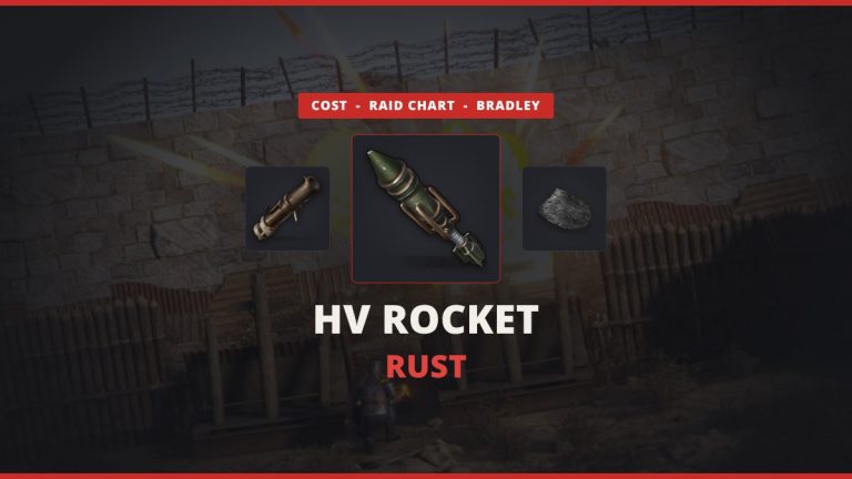 HV Rocket Rust featured image: the High Velocity Rocket between a rocket launcher and gun powder over official Rust raid art
