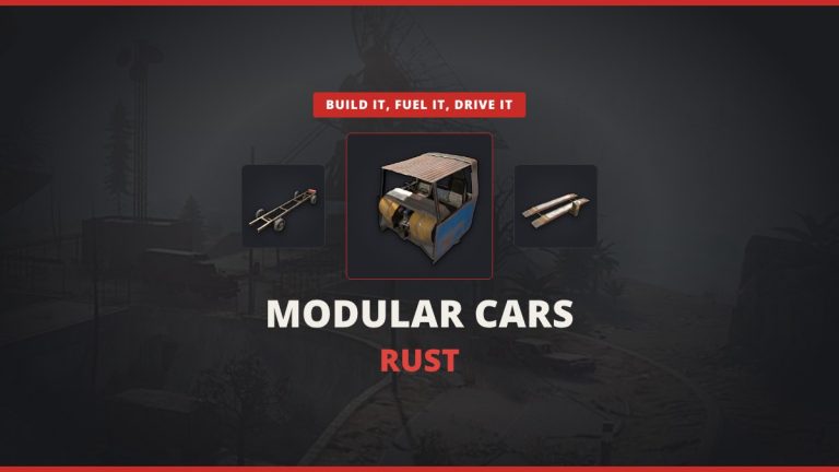 Rust cars featured image: a cockpit with engine module between a large car chassis and a Modular Car Lift over a roadside wreck