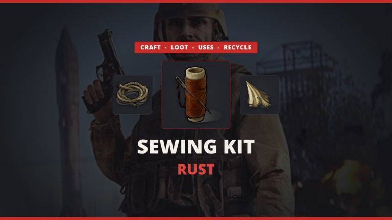 Rust sewing kit featured image: the sewing kit icon between rope and cloth over real in-game Rust armor art