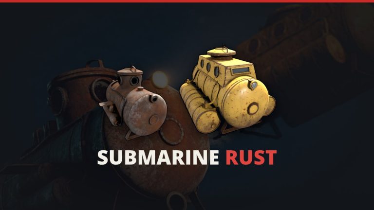 Submarine Rust featured image: the Solo and Duo Submarine item icons over official Facepunch art of both subs underwater