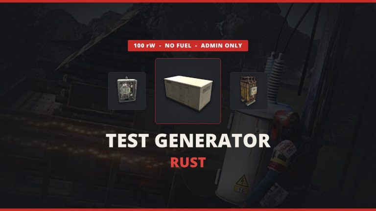 Rust test generator featured image: the test generator icon between an electric switch and a large battery over real Rust electricity art