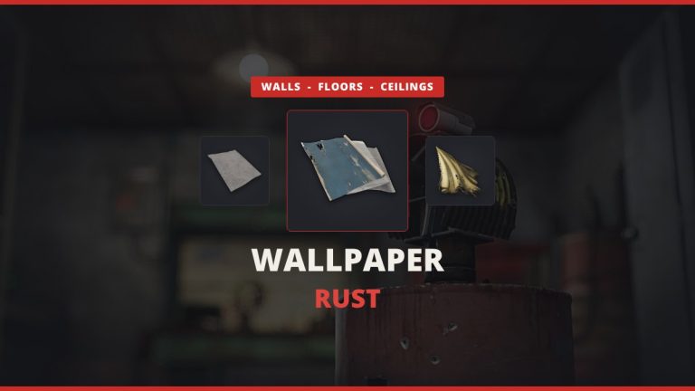 Wallpaper Rust featured image: the Wallpaper Tool between floor wallpaper and cloth over a real in-game base interior